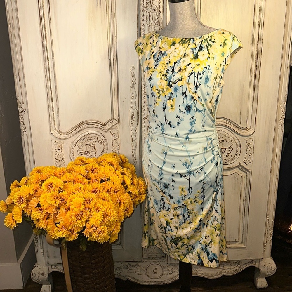 Lauren Ralph Lauren Floral Midi Dress in Yellow and Blue